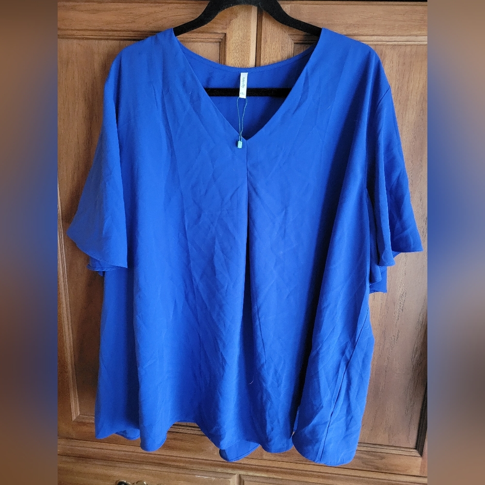 Women's V-Neck Flutter Sleeve Blouse - Royal Blue